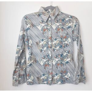 Vintage 70s Horse Print Long Sleeve Button Down Shirt